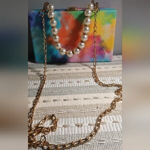 Watercolor Box Bag With Faux Pearl Handle
